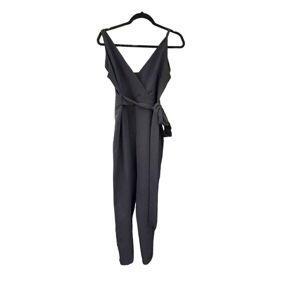 Asos Design Wrap-Front V-Neck Sleeveless Jumpsuit Black Size 8 - Picture 5 of 10